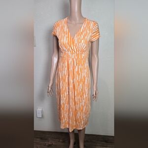 Boden Womens Geometric Stripe Dress 6L Orange White Sheath Short Sleeve